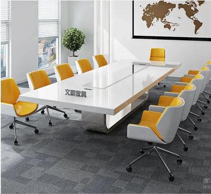 Luxury High Quality Acrylic Solid Surface Top 10 Person White Conference Room Furniture Meeting Quartz Top Desk Table