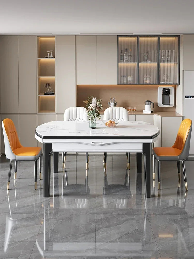 Bright Rock Plate Marble Dining Table and Chair Combination Household Small Unit Modern Simple and Luxury Telescopic Dining