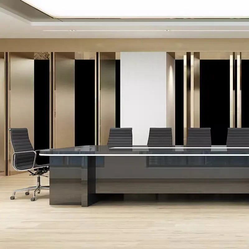 Black lacquered high-end conference table, modern office negotiation table, simple meeting table