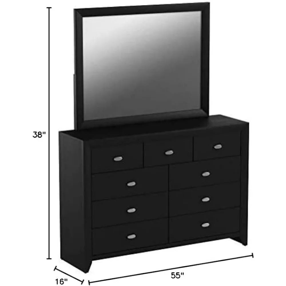 2023 New FurnitureGloria Black Finish Wood Dresser and Mirror.