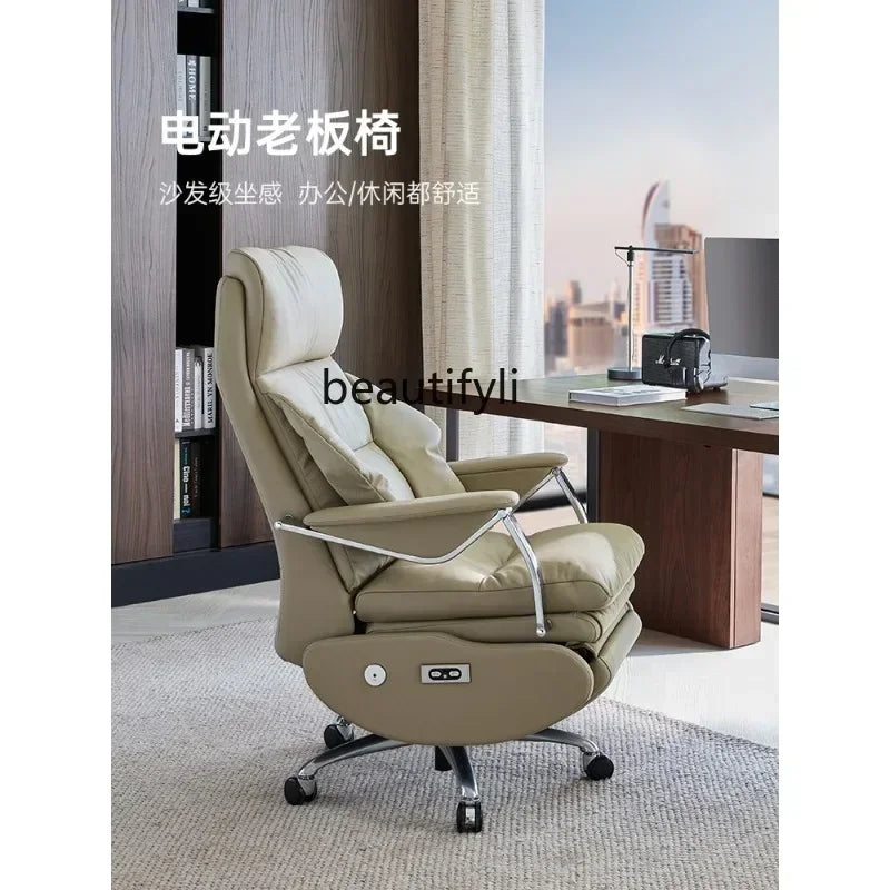 Electric Executive Chair Leather Reclining Executive  Business Office  Study Comfortable Long-Sitting Computer