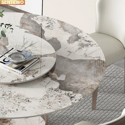 Designer Luxury round dinner Marble Rock Slab dining table set 6 chairs mesa de jantar esstisch marbre Stainless steel gold base