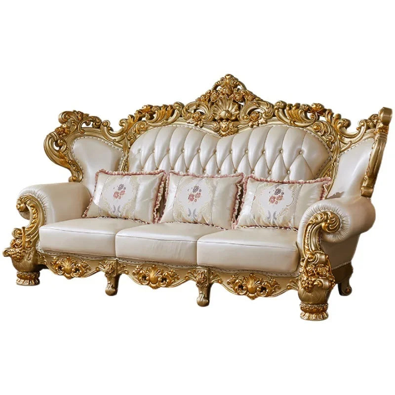 European Home Furniture Luxury Classic Antique Designed Genuine Leather Couches Sofas Living Room Sofas Set