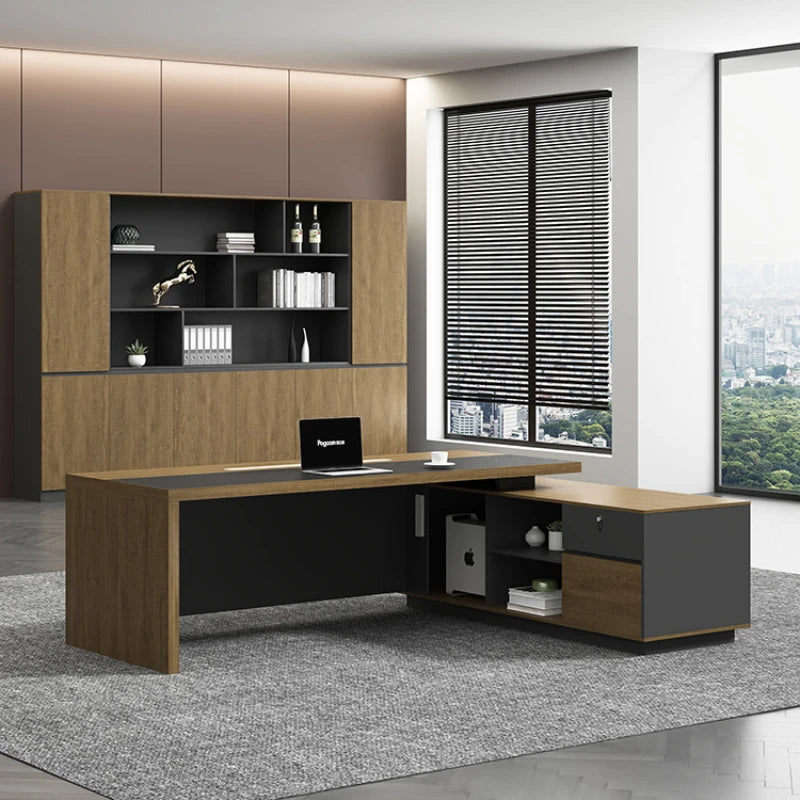 Work Desk Luxury Executive L Shaped Office Minimalist Modern Writing Table Simple Shelves Vanity Escritorio Computer Student