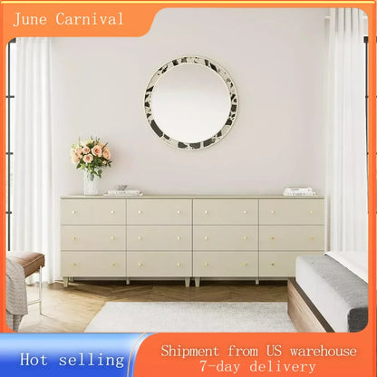 Set of 2 Bedroom Dressers with 12 Drawers, 2-in-1 Wide Chest of Drawers, Modern Storage Organizer with Solid Wood Legs, Beige