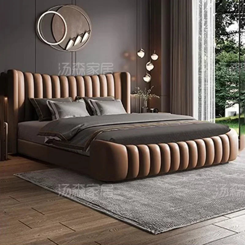 Nordic Wood Couple Bed Queen Size Multifonction Modern Lounge Bedroom Bed Storage Space Camas De Casal De Luxo Home Furniture