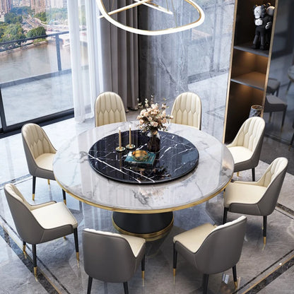 Light Luxury Dining Table Chair Combination Modern Console Simple Home Round Table With Turntable Table A Mangerhome Furniture