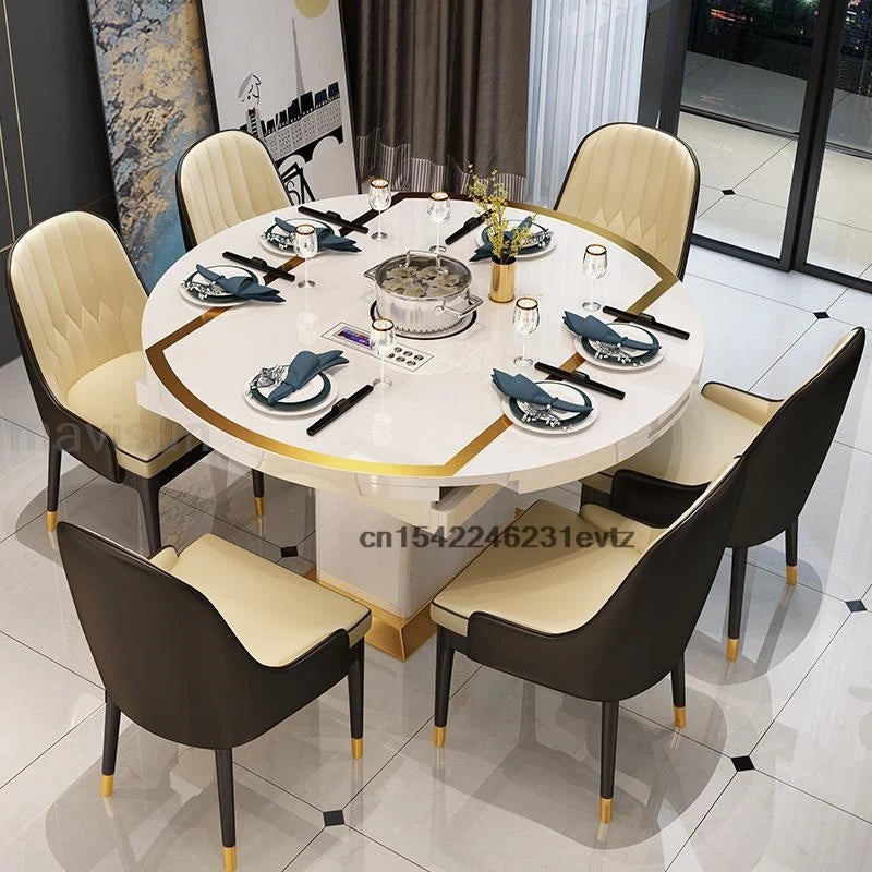 Indoor Modern Folding With Induction Cooker Dinner Round Table Chairs For Dining Room With Turntable Restaurant Apartment