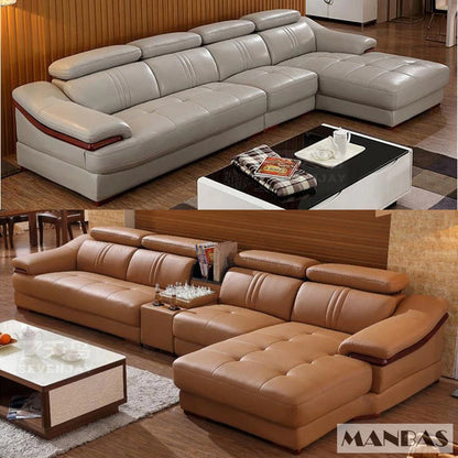 MINGDIBAO Luxury Italian Genuine Leather Sofa Set with USB and Bluetooth Speaker for Living Room, Nordic Sectional Couch Sofas