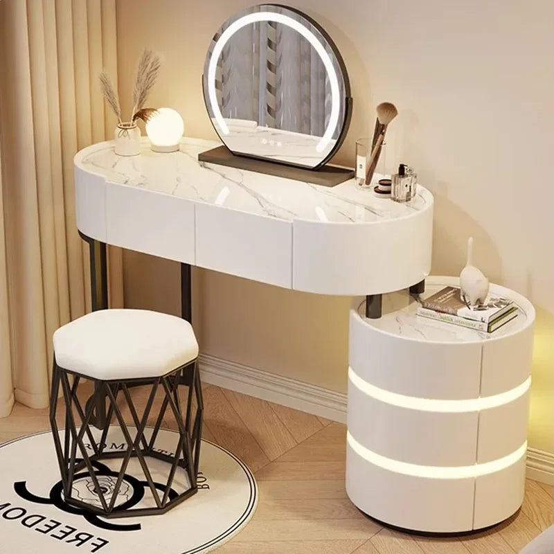 Nordic Aesthetic Dressing Table White Led Desings Kawaii Modern Storage Makeup Table Drawer Mirror Kaptafel Dresser Furniture