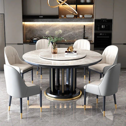 6 Seater Round Dining Table Luxury Modern Elegant Rotating Dining Table Waterproof Design Mesa Comedor Decoration Accessories