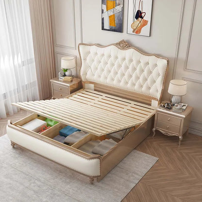 Aesthetic Marriage Bed European King Size Multifunctional Bedroom Bed Luxury Wood Camas De Casal De Luxo Modern Furniture