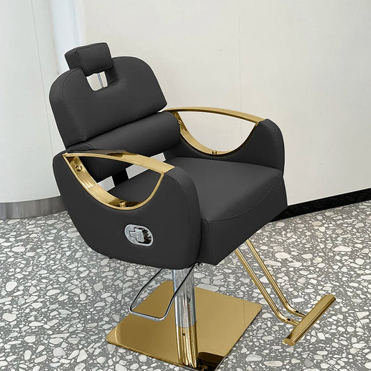 Barber Shop Rotating Salon Chair Leather Luxury Gold Barber Equipment Salon Chair Hydraulic Legs Silla De Barbero Furniture