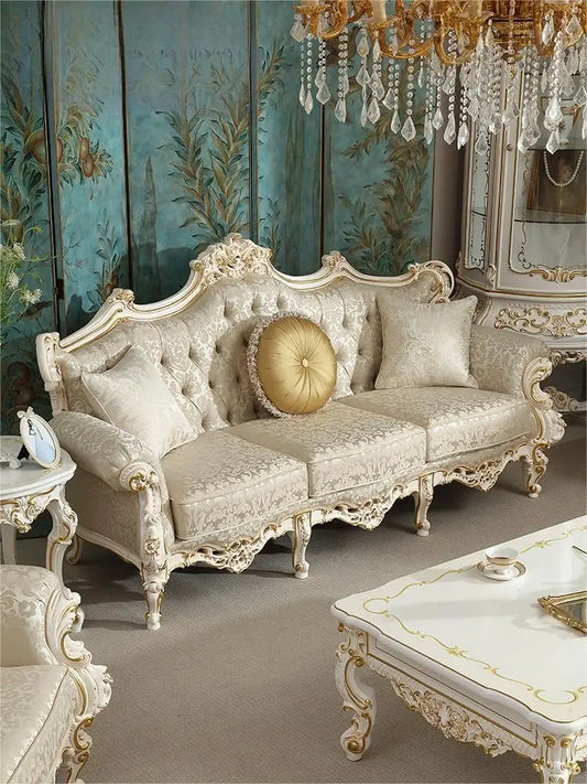 French Rococo style fabric sofa combination living room solid wood carving luxury European furniture cream style