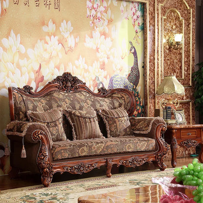 Living room furniture European style cloth art sofa style solid wood carved set luxury furniture