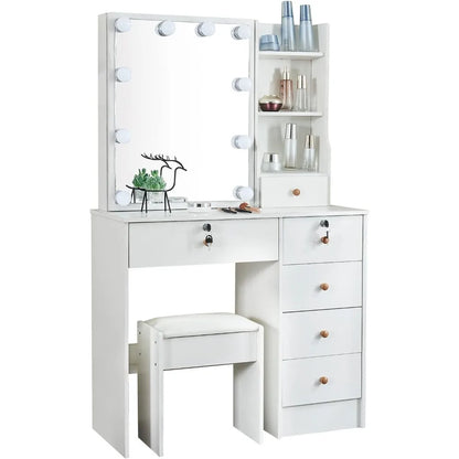 Bedroom Dresser, Vanity Mirror with Light