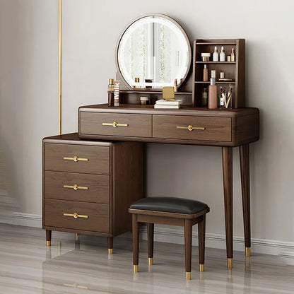 Chinese Style Brown Makeup Table With Mirror Originality Simplicity Makeup Table With Mirror Light Luxury Commode Home Furniture