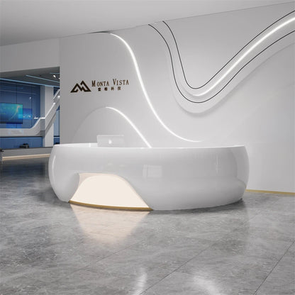 Customized Fiberglass Creative Cashier Company Front Desk Beauty Salon Paint Irregular Reception Desk Curved