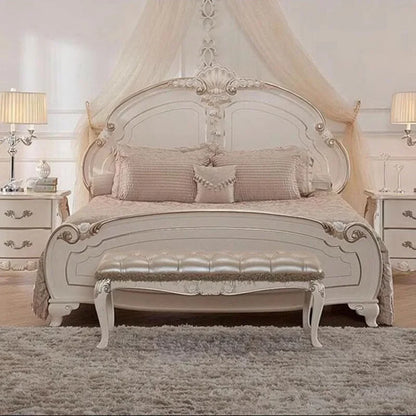 King Size Double Bed Luxury Modern White Twin Bed Royal European Frame Platform Wood Design Cama De Casal Home Furnitures