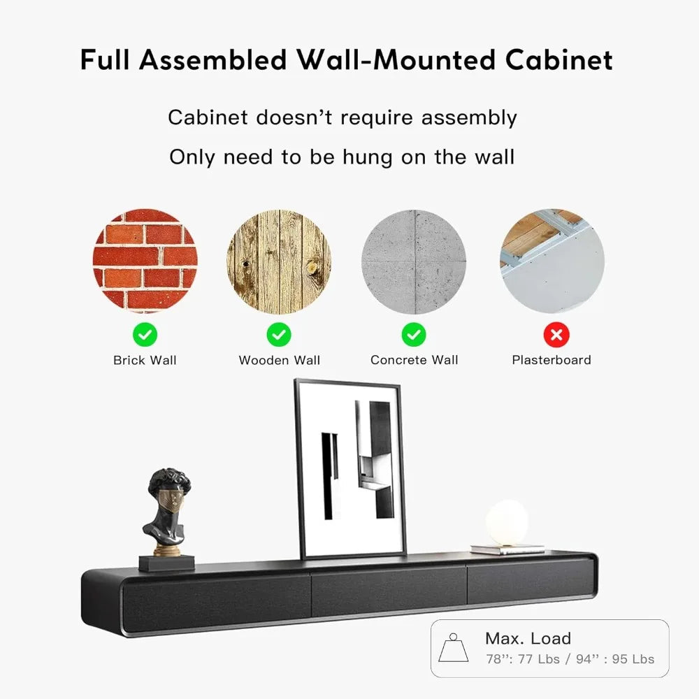 Wall TV Stand, Modern Walls-Mounted Entertainment Center with 3 Drawers, 78" Wall TV Stand