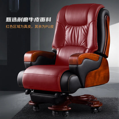 Massage Genuine Leather Boss Chair Office Executive Computer Chair Backrest Adjustable Reclining Lifting Business 의자 Furniture