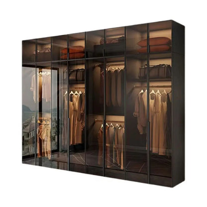 Glass Doors Wardrobes Luxury Household Inside Lights Black Night Sensor Light Novelty Closet Vent Garderobe Bedroom Furniture