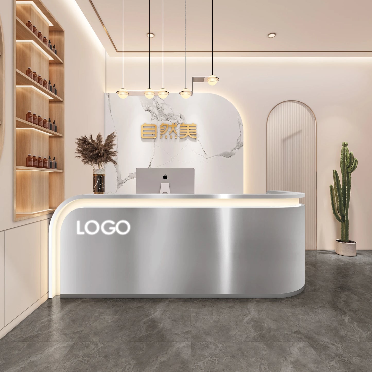 Customized Beauty Reception Desk Podium Modern Barbershop Simple Luxury Counter Front Desk White Comptoir Caisse Salon Furniture