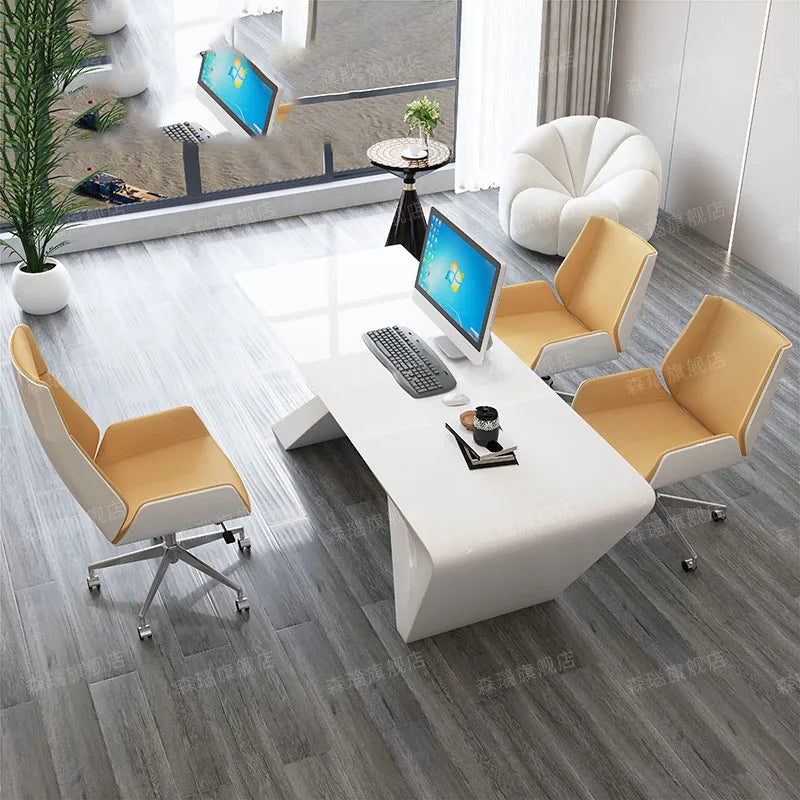 Simple Modern Office Desk Standing European Executive Reception Floor Writing Computer Desk Long Legs Mesa Escritorio Furniture