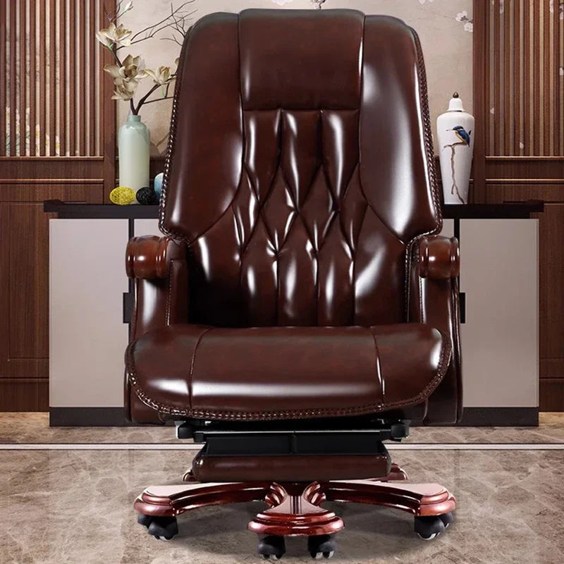 Solid Wood Office Chair Organizer Elastic Leather Adjustable Executive Roller Office Chair Swivel Luxury Chaises Furniture