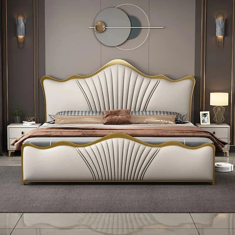 Luxury Queen Double Bed Modern Whitr Wood Headboard Frame Double Bed Boys Sleeping Cama Matrimonio Furniture For Bedroom