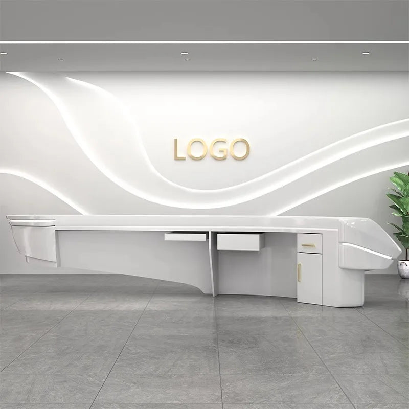 Simplified Irregular Reception Desks Medical Beauty Reception Desks Curved Bar Customization Empfangstheke Furniture Counter