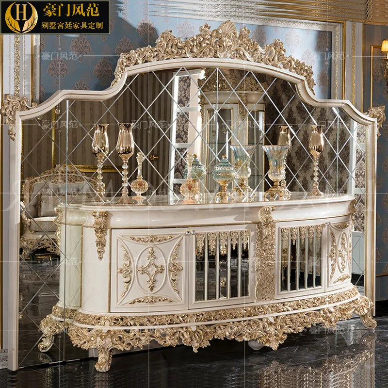 French court full solid wood carved decorative cabinets European-style luxury restaurant side cabinets with mirror lockers custo