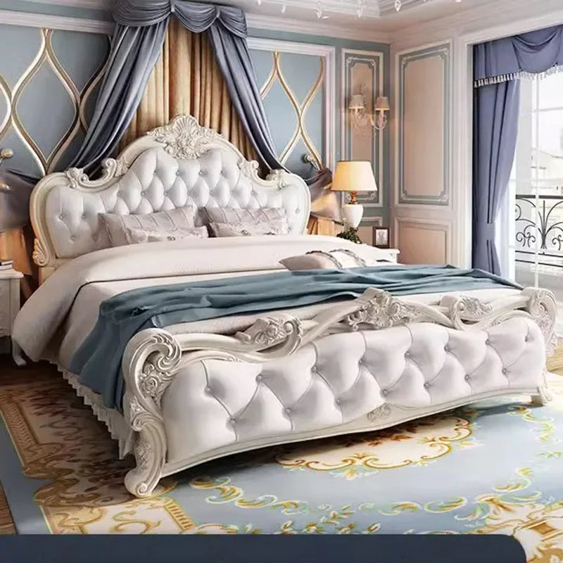 Luxury Girl Aesthetic Double Bed Under Storage King Bedroom Double Bed Modern Wood Leather Letto Matrimoniale Room Furniture