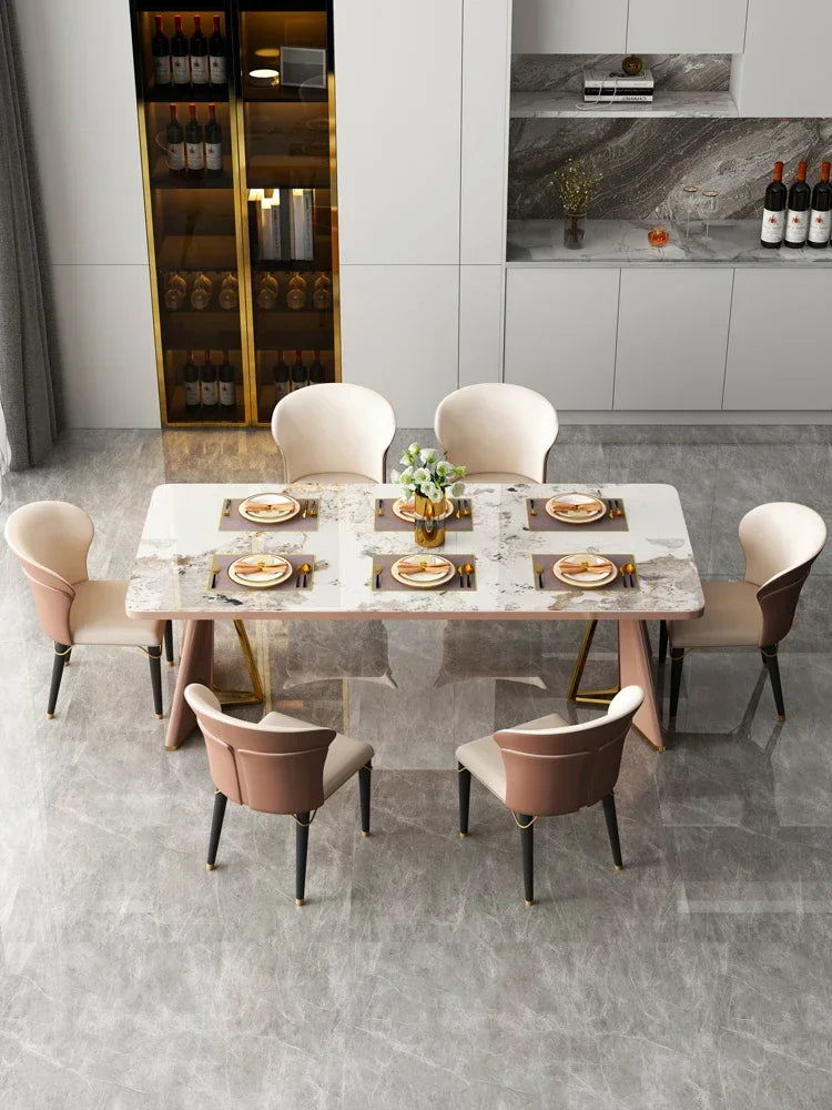 Italian style light luxury designer high-end rock plate dining table modern simple meal table and chair combination