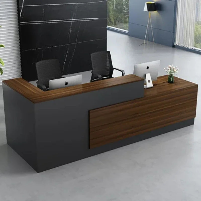 White Desk Design Customized Logo MFC Wood Counter Front Desk White Office Reception Front Lobby Table Shop Counter Desk