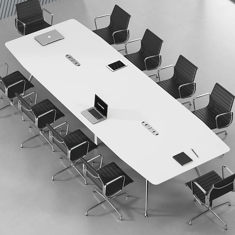 White small conference table simple and modern 8-person steel frame long table company meeting 6-person conference