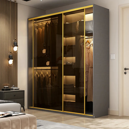 Luxury Wardrobe Glass Door Wheel Sliding Multi Layer Aluminium Grande Large Sizs Clothes Closet Devider Ropero Bedroom Furniture