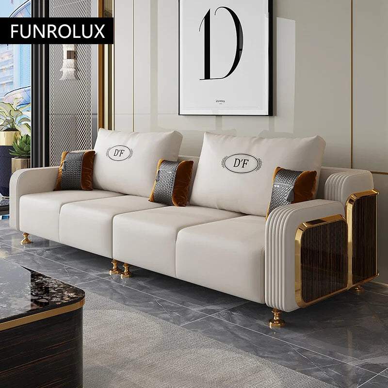 Modern Luxury Leather with Wooden Sofa Set, Fashion 2/3/4 Seater Sofa, Leather Couch for Living Room Accept Customzied Color