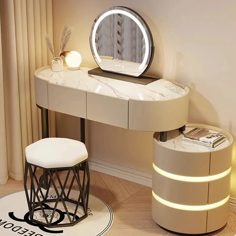 Nordic Aesthetic Dressing Table White Led Desings Kawaii Modern Storage Makeup Table Drawer Mirror Kaptafel Dresser Furniture