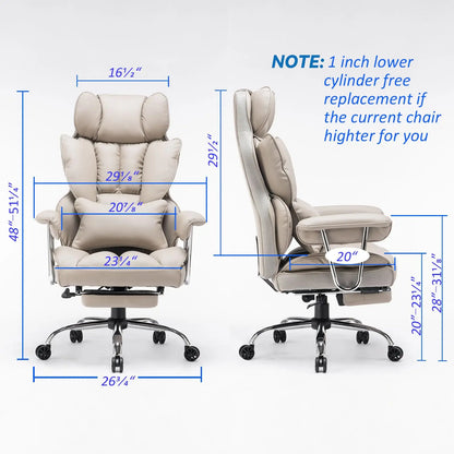 Desk Office Chair 400LBS, Big and Tall Office Chair, PU Leather Computer Chair, Executive Office Chair with Leg Rest and Lumbar