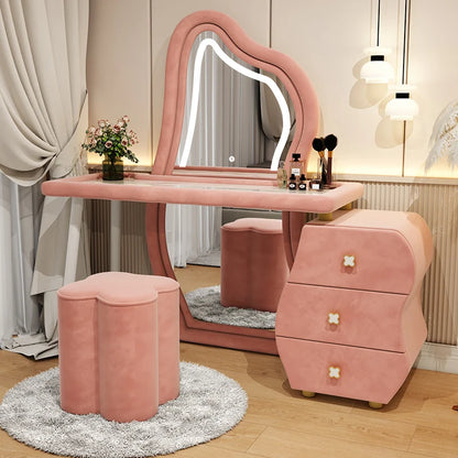 Luxury Led Mirror Dressing Table Brown Drawer Bedroom Light Dressing Table Nordic Storage Penteadeira Furniture Comfortable