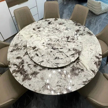 Big wholesale 8 chairs modern round marble top dining table venetian brown Italian luxury real marble table