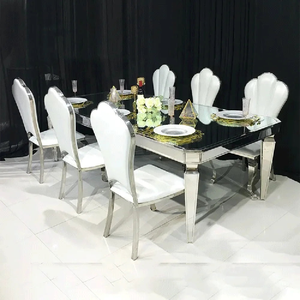 Wholesale luxury designs hotel banquet event wedding gold rectangle glass mirrored restaurant dinning dining table set