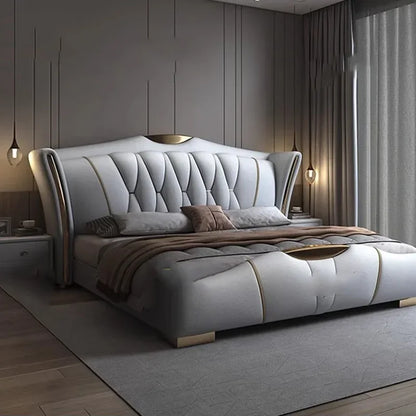 Queen Modern Aesthetic Bed King Size Cheap Salon Cute Twin Bed Luxury Genuine Leather Camas De Matrimonio Dormitorio Furniture