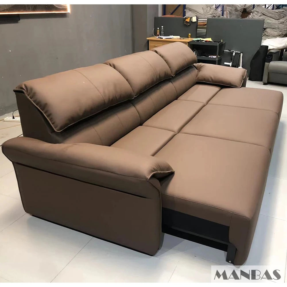 MANBAS Multifunction Folding Sofa Convertible - Electric Sofa Bed with Genuine Leather and Reclining Function for Home Cinema