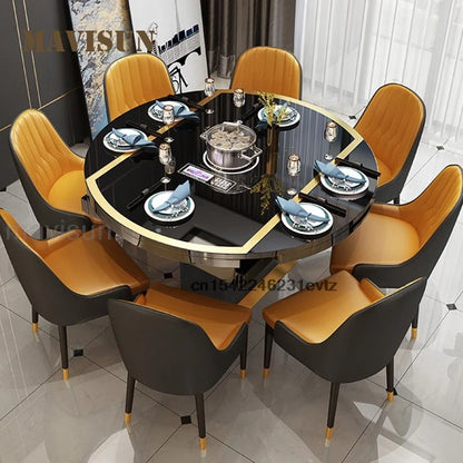 Indoor Modern Folding With Induction Cooker Dinner Round Table Chairs For Dining Room With Turntable Restaurant Apartment