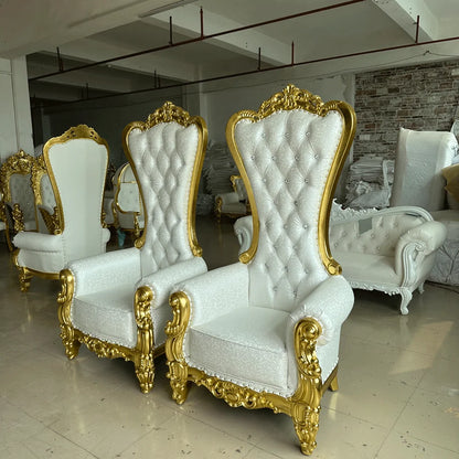 wholesale white wedding wooden throne chair, king and queen throne chairs luxury