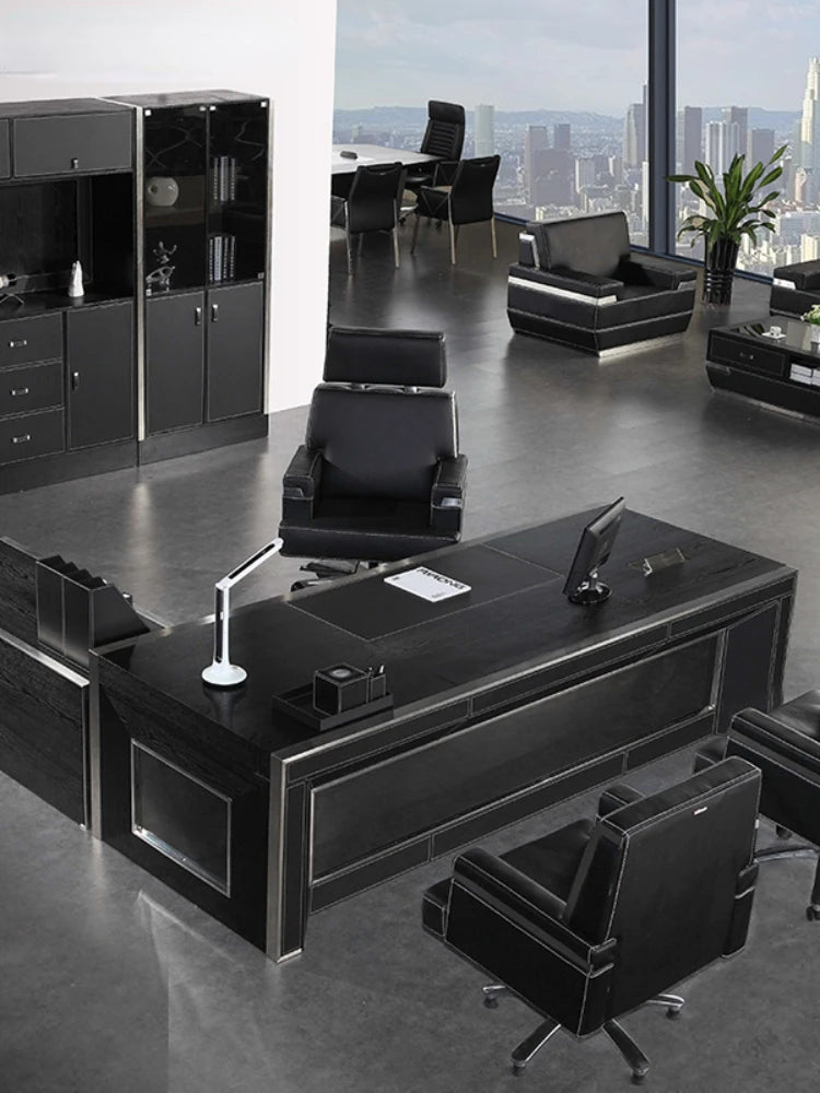 Luxury Modern Design 24cm Boss Director Furniture Black Wood Vip Room White Office Executive Table Manager Desk With Drawer