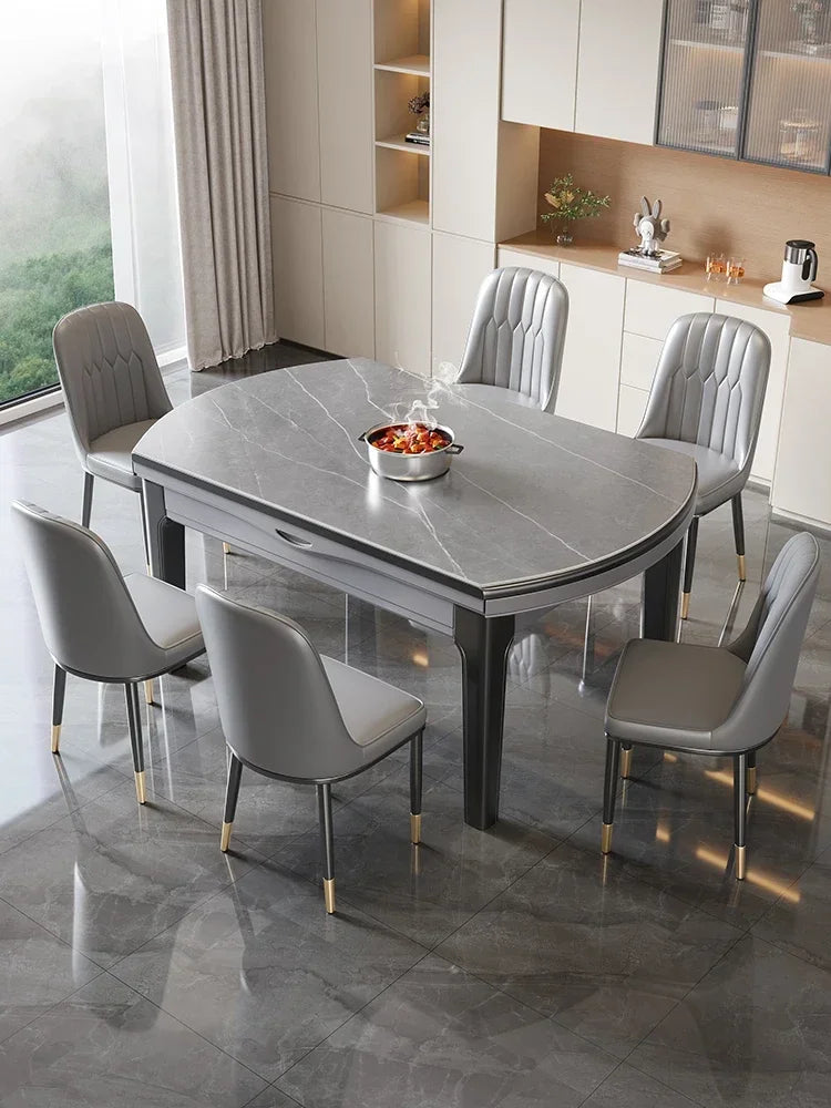 Bright Rock Plate Marble Dining Table and Chair Combination Household Small Unit Modern Simple and Luxury Telescopic Dining